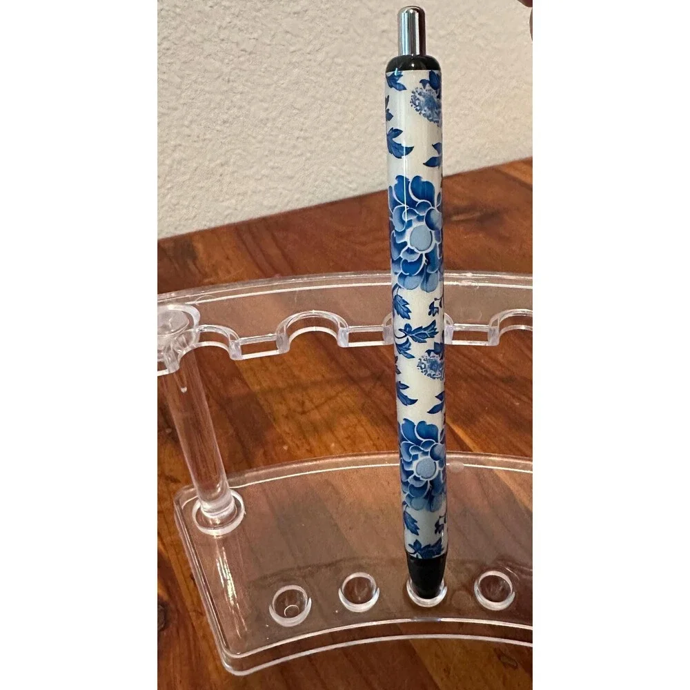 Blue floral vintage Inkjoy Personalized Pens, Refillable gel pens, Vinyl Wrap, C